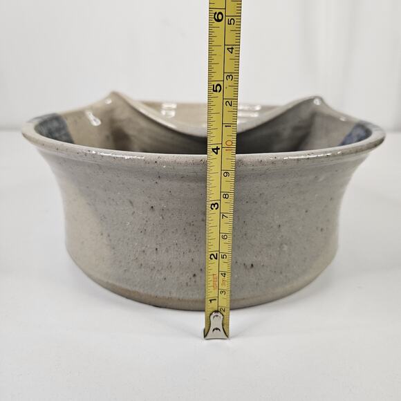 Vtg Handmade Studio Pottery Serving Bowl Rustic Primitive Dip Bowl Blue Brown - Picture 7 of 11